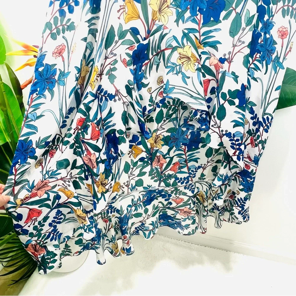 PARKER Blue Floral Lilly High Low Ruffle Dress Short Sleeve Flowy Dress Sz Small - Picture 9 of 15